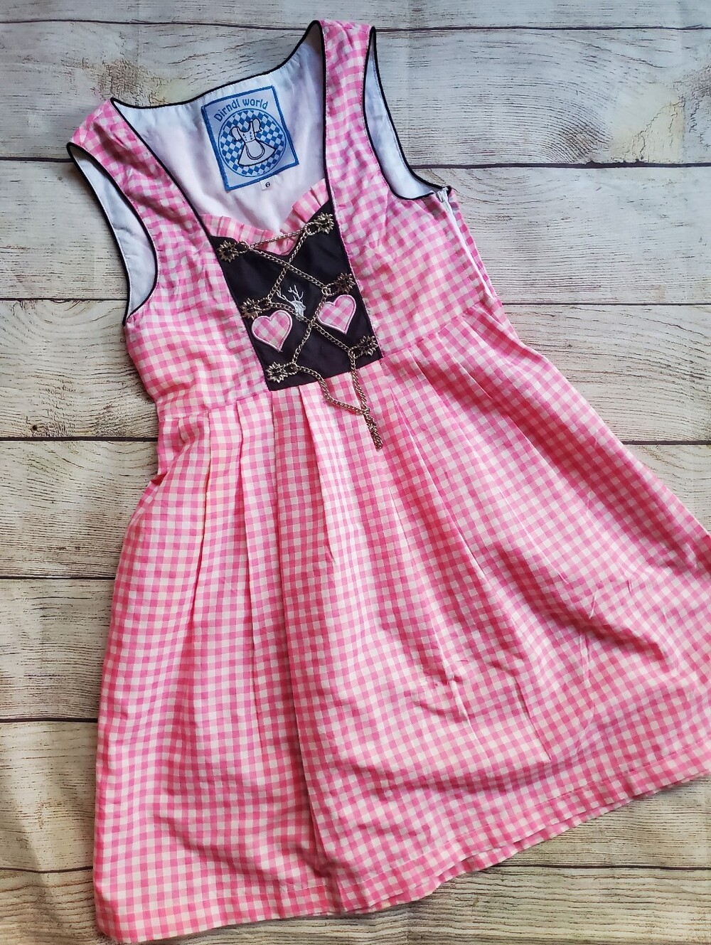 Pink Gingham Heart-Detail Dirndl Dress